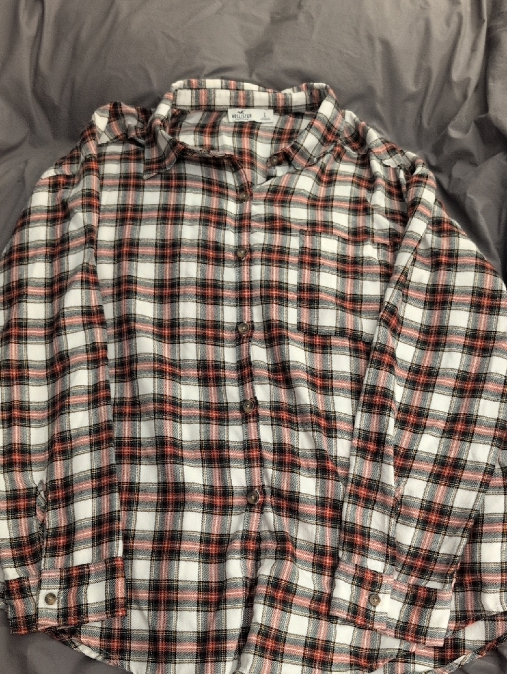 Hollister White and Red Plaid Long-Sleeve Button-Up Shirt Size Large